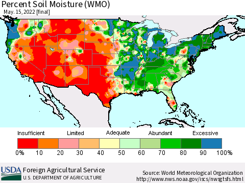 United States Percent Soil Moisture (WMO) Thematic Map For 5/9/2022 - 5/15/2022