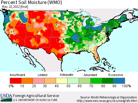 United States Percent Soil Moisture (WMO) Thematic Map For 5/16/2022 - 5/22/2022