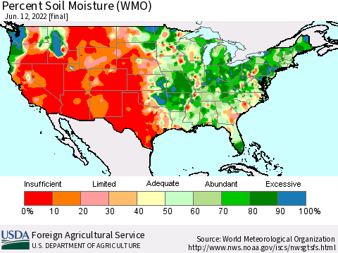 United States Percent Soil Moisture (WMO) Thematic Map For 6/6/2022 - 6/12/2022
