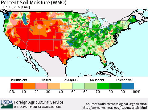 United States Percent Soil Moisture (WMO) Thematic Map For 6/13/2022 - 6/19/2022