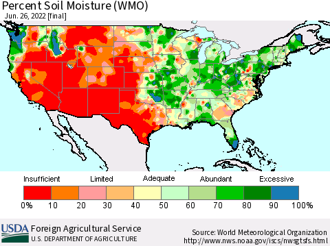 United States Percent Soil Moisture (WMO) Thematic Map For 6/20/2022 - 6/26/2022