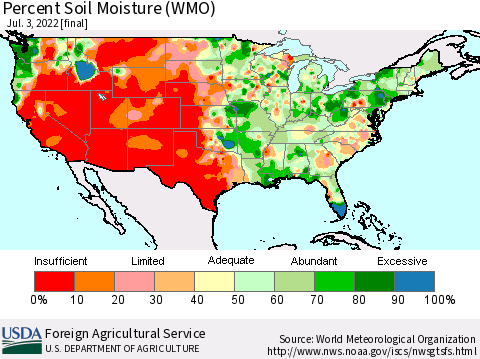 United States Percent Soil Moisture (WMO) Thematic Map For 6/27/2022 - 7/3/2022