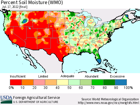 United States Percent Soil Moisture (WMO) Thematic Map For 7/11/2022 - 7/17/2022