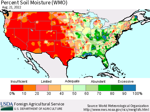 United States Percent Soil Moisture (WMO) Thematic Map For 8/15/2022 - 8/21/2022