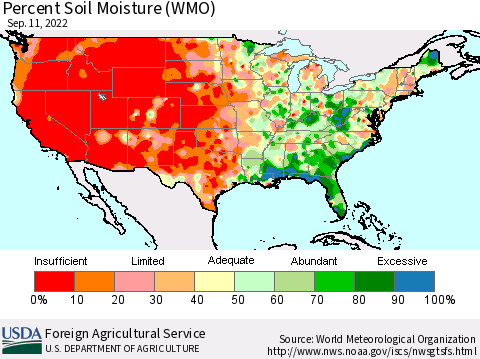 United States Percent Soil Moisture (WMO) Thematic Map For 9/5/2022 - 9/11/2022