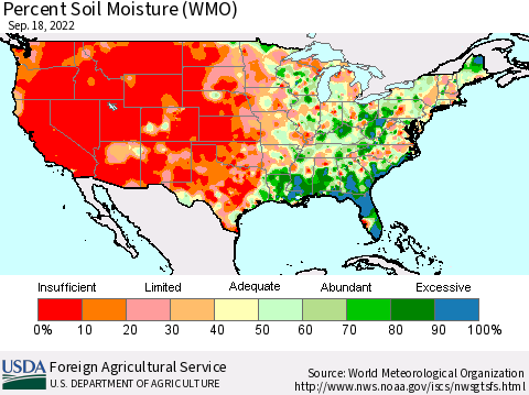 United States Percent Soil Moisture (WMO) Thematic Map For 9/12/2022 - 9/18/2022