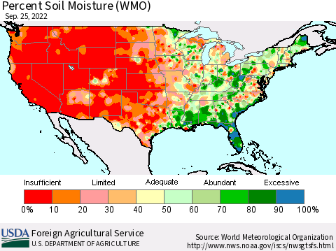 United States Percent Soil Moisture (WMO) Thematic Map For 9/19/2022 - 9/25/2022
