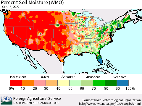 United States Percent Soil Moisture (WMO) Thematic Map For 10/10/2022 - 10/16/2022