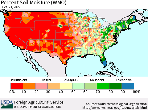 United States Percent Soil Moisture (WMO) Thematic Map For 10/17/2022 - 10/23/2022