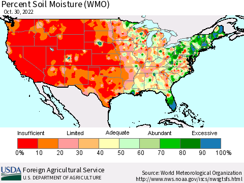United States Percent Soil Moisture (WMO) Thematic Map For 10/24/2022 - 10/30/2022