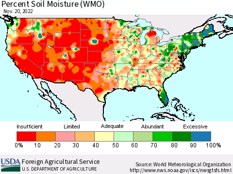 United States Percent Soil Moisture (WMO) Thematic Map For 11/14/2022 - 11/20/2022