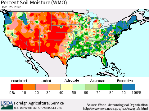 United States Percent Soil Moisture (WMO) Thematic Map For 12/19/2022 - 12/25/2022