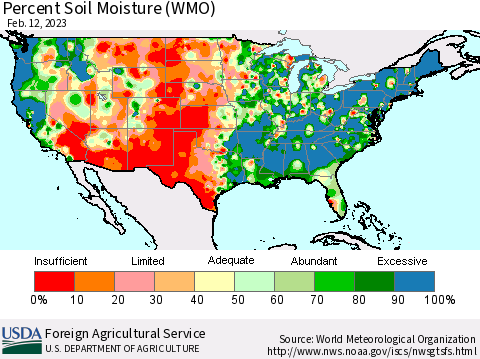 United States Percent Soil Moisture (WMO) Thematic Map For 2/6/2023 - 2/12/2023