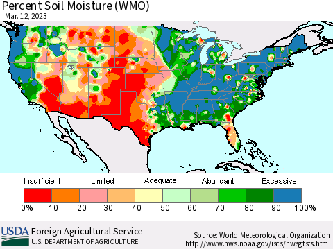 United States Percent Soil Moisture (WMO) Thematic Map For 3/6/2023 - 3/12/2023