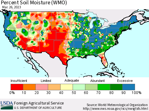 United States Percent Soil Moisture (WMO) Thematic Map For 3/20/2023 - 3/26/2023