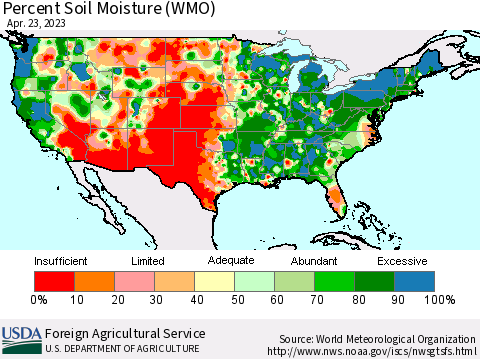 United States Percent Soil Moisture (WMO) Thematic Map For 4/17/2023 - 4/23/2023