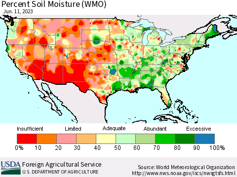 United States Percent Soil Moisture (WMO) Thematic Map For 6/5/2023 - 6/11/2023
