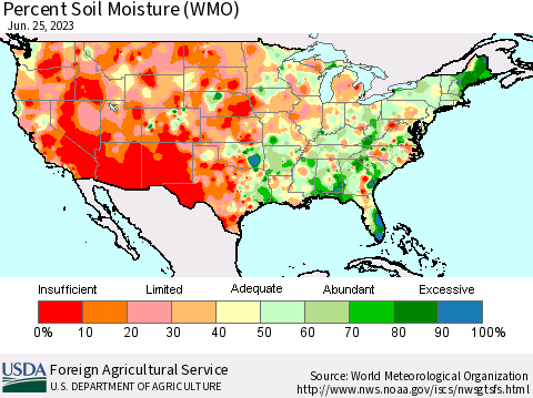 United States Percent Soil Moisture (WMO) Thematic Map For 6/19/2023 - 6/25/2023
