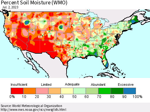 United States Percent Soil Moisture (WMO) Thematic Map For 6/26/2023 - 7/2/2023