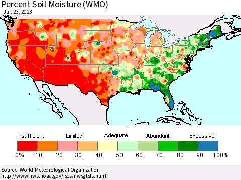 United States Percent Soil Moisture (WMO) Thematic Map For 7/17/2023 - 7/23/2023