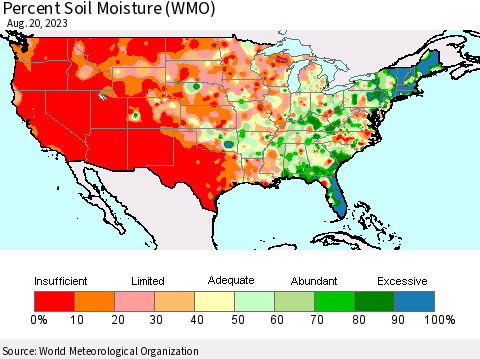 United States Percent Soil Moisture (WMO) Thematic Map For 8/14/2023 - 8/20/2023