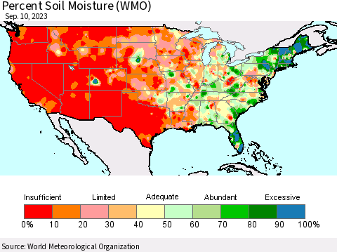 United States Percent Soil Moisture (WMO) Thematic Map For 9/4/2023 - 9/10/2023