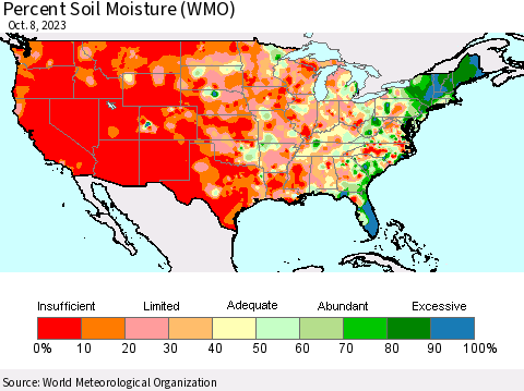 United States Percent Soil Moisture (WMO) Thematic Map For 10/2/2023 - 10/8/2023