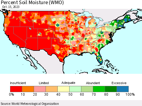 United States Percent Soil Moisture (WMO) Thematic Map For 10/9/2023 - 10/15/2023
