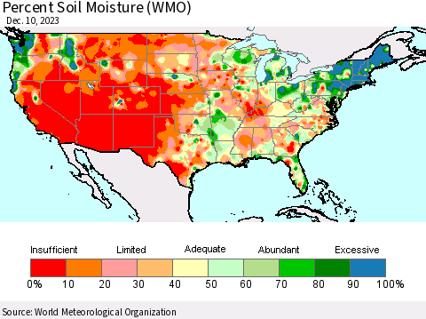 United States Percent Soil Moisture (WMO) Thematic Map For 12/4/2023 - 12/10/2023