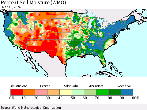United States Percent Soil Moisture (WMO) Thematic Map For 3/4/2024 - 3/10/2024