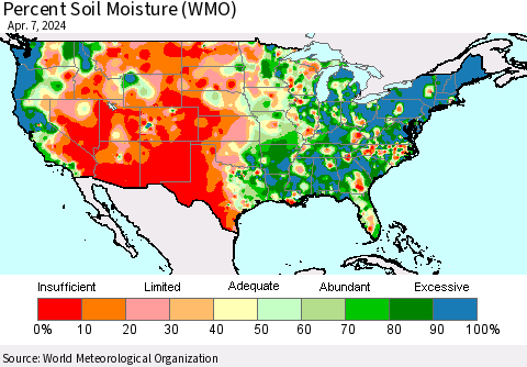 United States Percent Soil Moisture (WMO) Thematic Map For 4/1/2024 - 4/7/2024
