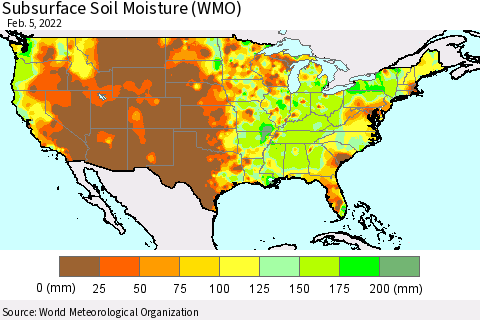 United States Subsurface Soil Moisture (WMO) Thematic Map For 2/1/2022 - 2/5/2022