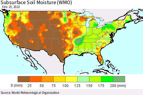 United States Subsurface Soil Moisture (WMO) Thematic Map For 2/21/2022 - 2/25/2022