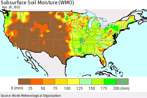 United States Subsurface Soil Moisture (WMO) Thematic Map For 4/16/2022 - 4/20/2022