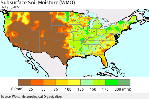 United States Subsurface Soil Moisture (WMO) Thematic Map For 5/1/2022 - 5/5/2022