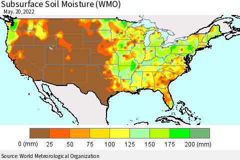 United States Subsurface Soil Moisture (WMO) Thematic Map For 5/16/2022 - 5/20/2022