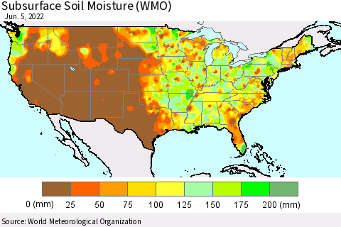 United States Subsurface Soil Moisture (WMO) Thematic Map For 6/1/2022 - 6/5/2022