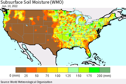 United States Subsurface Soil Moisture (WMO) Thematic Map For 6/6/2022 - 6/10/2022