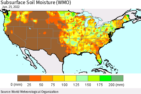 United States Subsurface Soil Moisture (WMO) Thematic Map For 6/21/2022 - 6/25/2022
