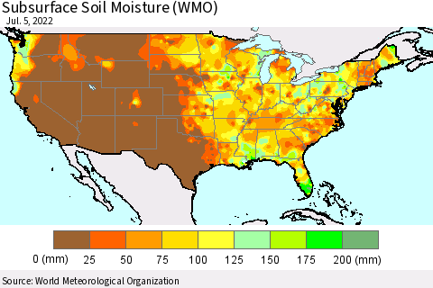 United States Subsurface Soil Moisture (WMO) Thematic Map For 7/1/2022 - 7/5/2022