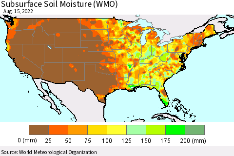 United States Subsurface Soil Moisture (WMO) Thematic Map For 8/11/2022 - 8/15/2022