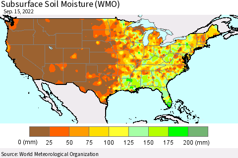 United States Subsurface Soil Moisture (WMO) Thematic Map For 9/11/2022 - 9/15/2022
