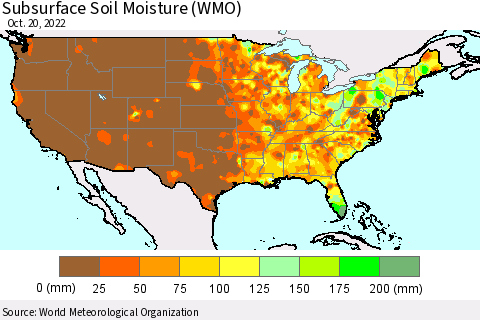 United States Subsurface Soil Moisture (WMO) Thematic Map For 10/16/2022 - 10/20/2022