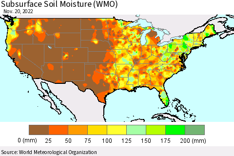 United States Subsurface Soil Moisture (WMO) Thematic Map For 11/16/2022 - 11/20/2022