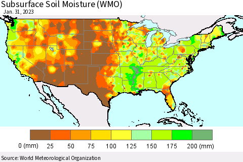 United States Subsurface Soil Moisture (WMO) Thematic Map For 1/26/2023 - 1/31/2023