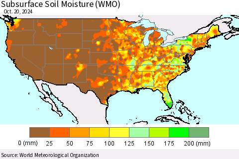 United States Subsurface Soil Moisture (WMO) Thematic Map For 10/16/2024 - 10/20/2024