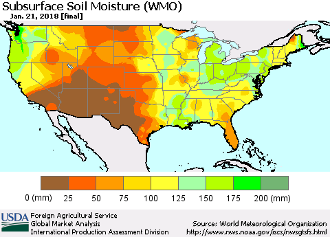 United States Subsurface Soil Moisture (WMO) Thematic Map For 1/15/2018 - 1/21/2018