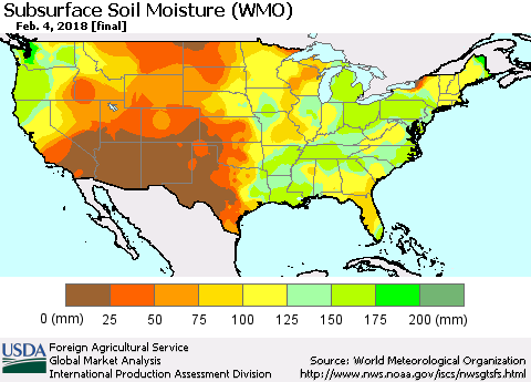 United States Subsurface Soil Moisture (WMO) Thematic Map For 1/29/2018 - 2/4/2018