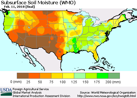 United States Subsurface Soil Moisture (WMO) Thematic Map For 2/5/2018 - 2/11/2018