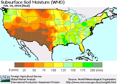 United States Subsurface Soil Moisture (WMO) Thematic Map For 2/12/2018 - 2/18/2018